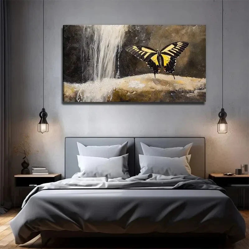 Waterfall Butterfly Aesthetic Wall Art Canvas Office Home Room Framed 120x60cm
