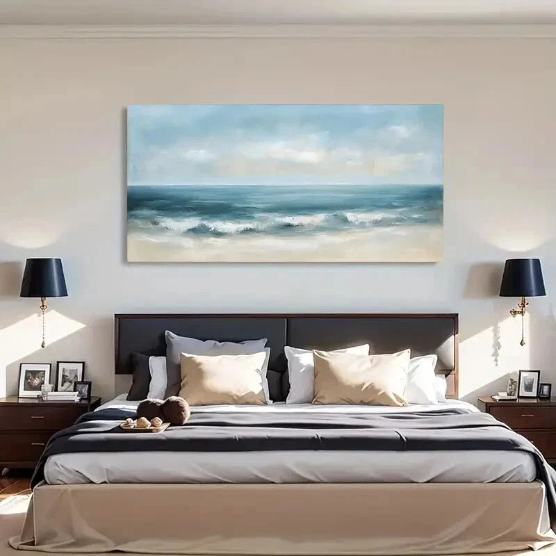 Tranquil Seascape White Clouds Wall Art Canvas Office Home Room Framed 120x60cm