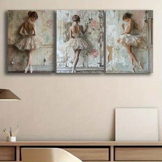 3pcs Abstract Figure Wearing White Dress Metal Print Ready to Hang Art