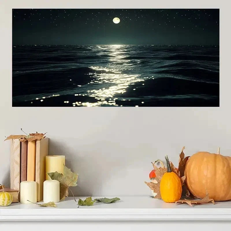 Modern Night Ocean Scene Wall Art Canvas Office Home Room Framed 120x60cm