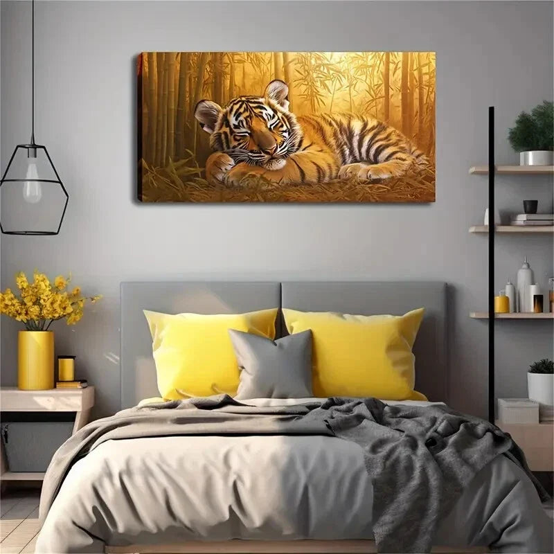 A Small Tiger Is Sleeping Peace Wall Art Canvas Office Home Room Framed 120x60cm
