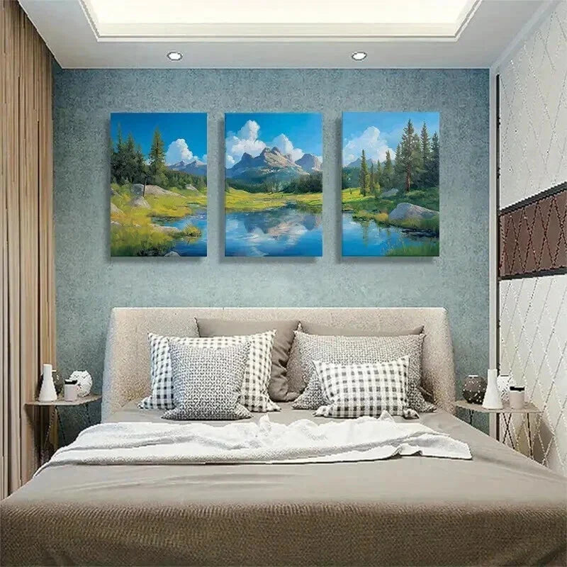 3pcs Tranquil Mountain Lake Landscape Perfect Wall Art Set Canvas Framed 40x60cm - High Quality Print 100% Australian Made Wall Canvas Ready to Hang
