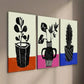 3pcs Botanical Leaf Cactus Silhouette Wall Art Set Canvas Framed 40x60cm - High Quality Print 100% Australian Made Wall Canvas Ready to Hang