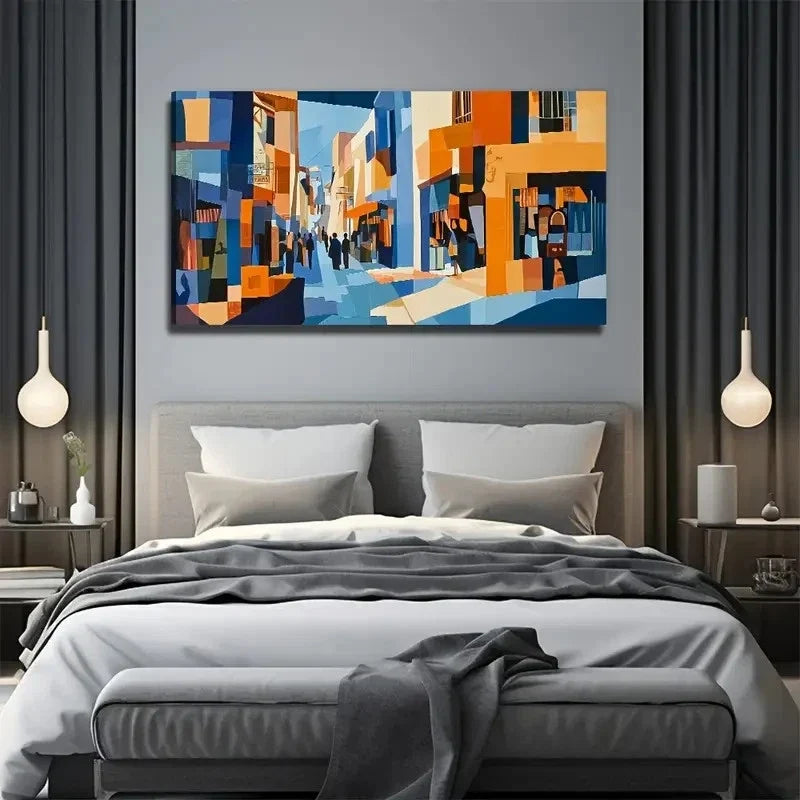 Cubism Street Modern Cost Wall Art Canvas Office Home Room Framed 80x45cm