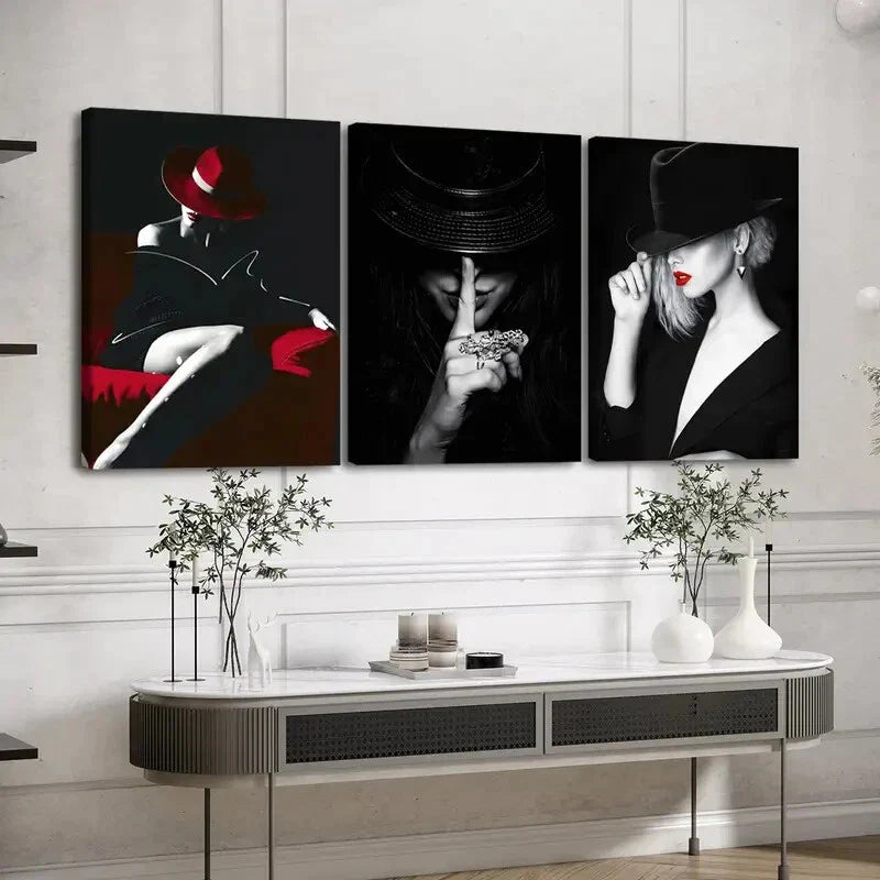 3pcs Modern Black & White Red Abstract Figures Wall Art Set Canvas Framed 40x60cm - High Quality Print 100% Australian Made Wall Canvas Ready to Hang