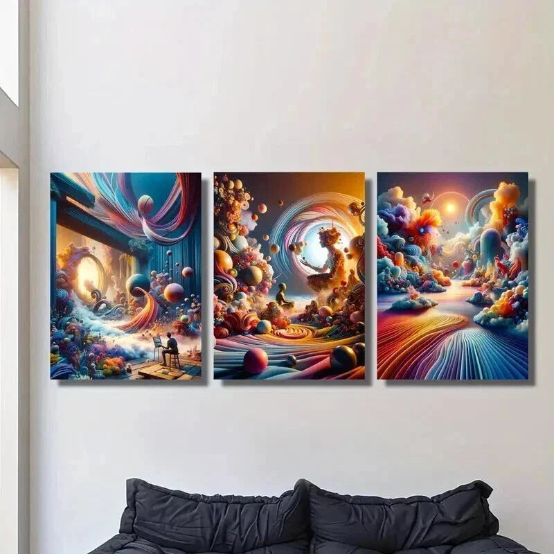 3pcs Abstract Color Pigment Fluid Decorative Wall Art Set Canvas Framed 40x60cm - High Quality Print 100% Australian Made Wall Canvas Ready to Hang