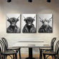3pcs Highland Cow Portrait Fluffy Black Perfect Wall Art Set Canvas Framed 40x60cm - High Quality Print 100% Australian Made Wall Canvas Ready to Hang