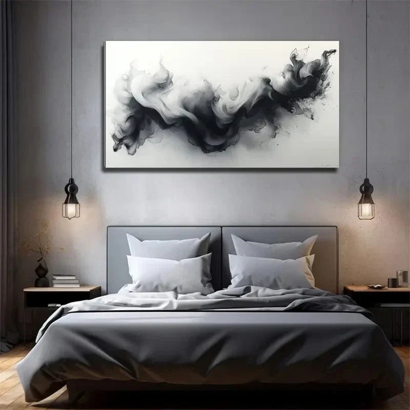 Black And White Smoke Wall Art Canvas Office Home Room Framed 120x60cm