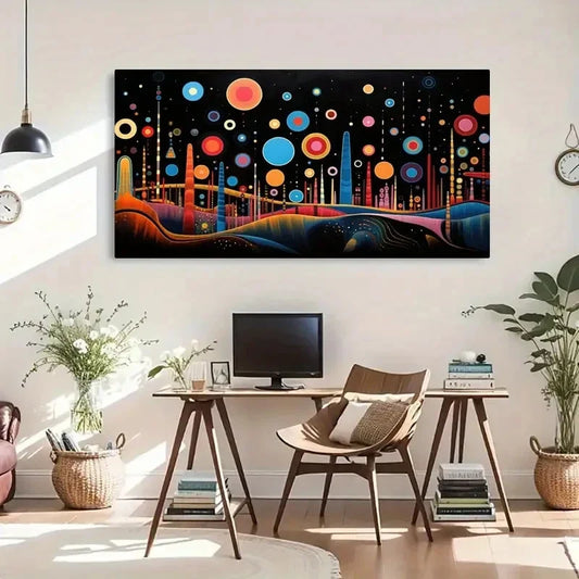 Vibrant Abstract Circle Modern Wall Art Canvas Office Home Room Framed 120x60cm