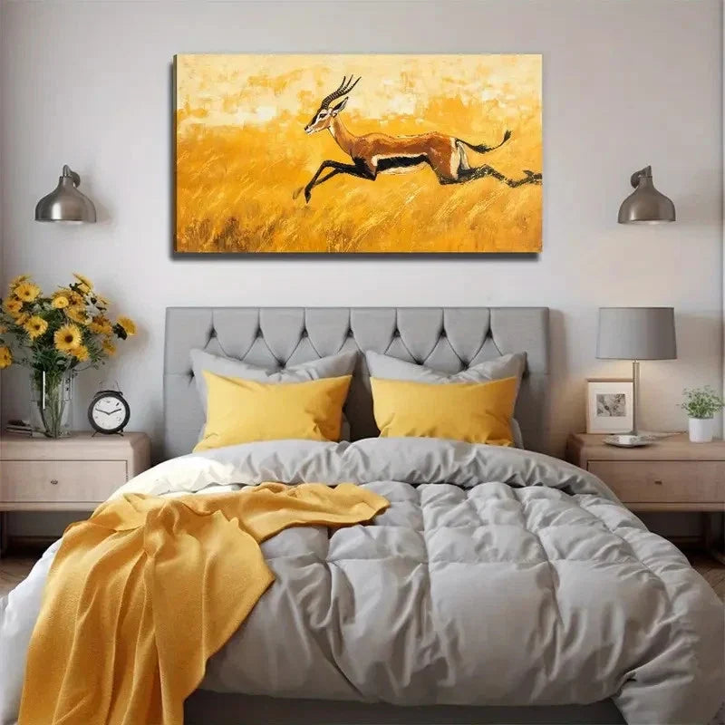 Running Deer Perfect Wall Art Canvas Office Home Room Framed 120x60cm