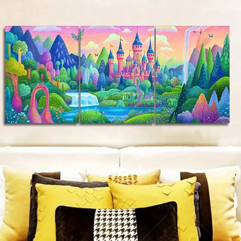 3pcs Charming old castle Art Painting Metal Print Ready to Hang Art