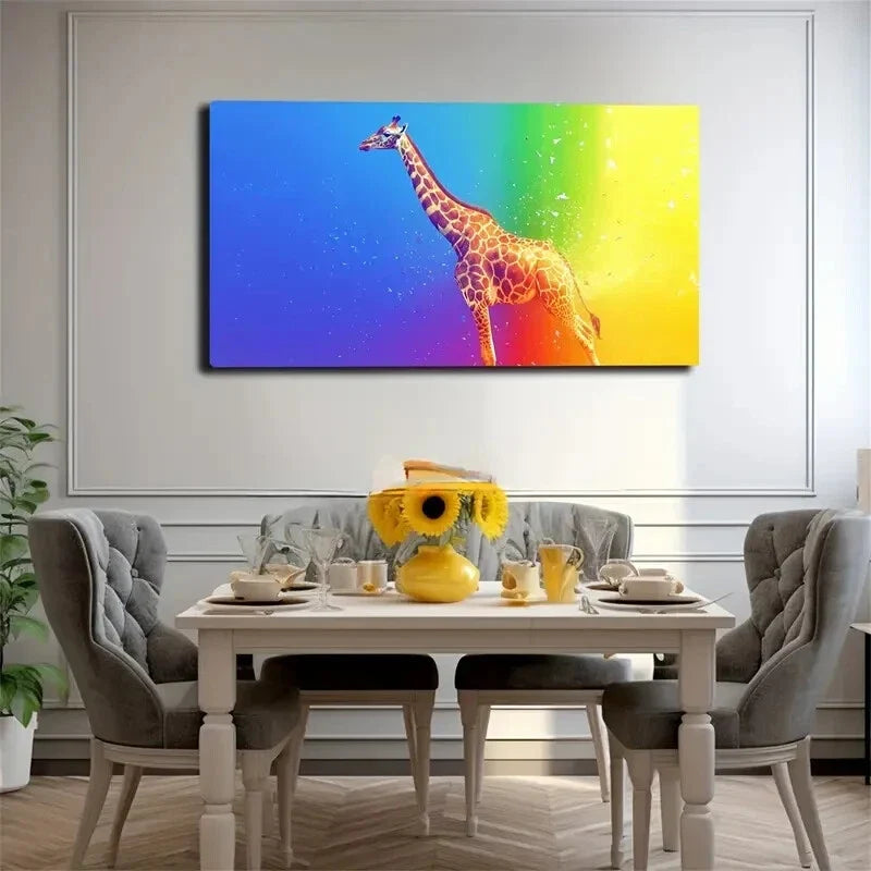 Giraffe Standing Front Colorful Wall Art Canvas Office Home Room Framed 80x45cm