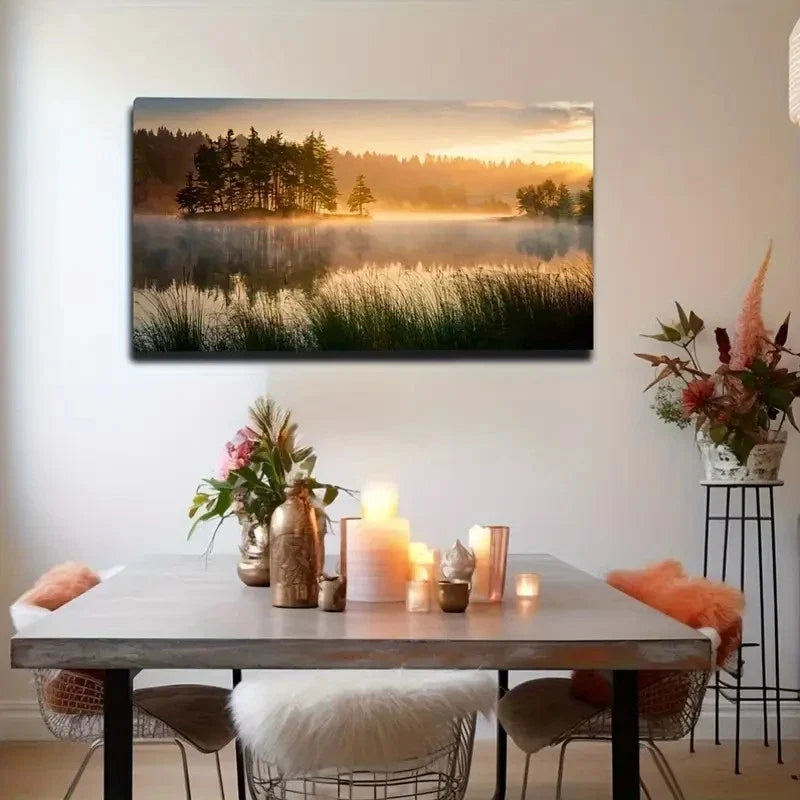 Tranquil Lake & Sunset Scene Wall Art Canvas Office Home Room Framed 120x60cm