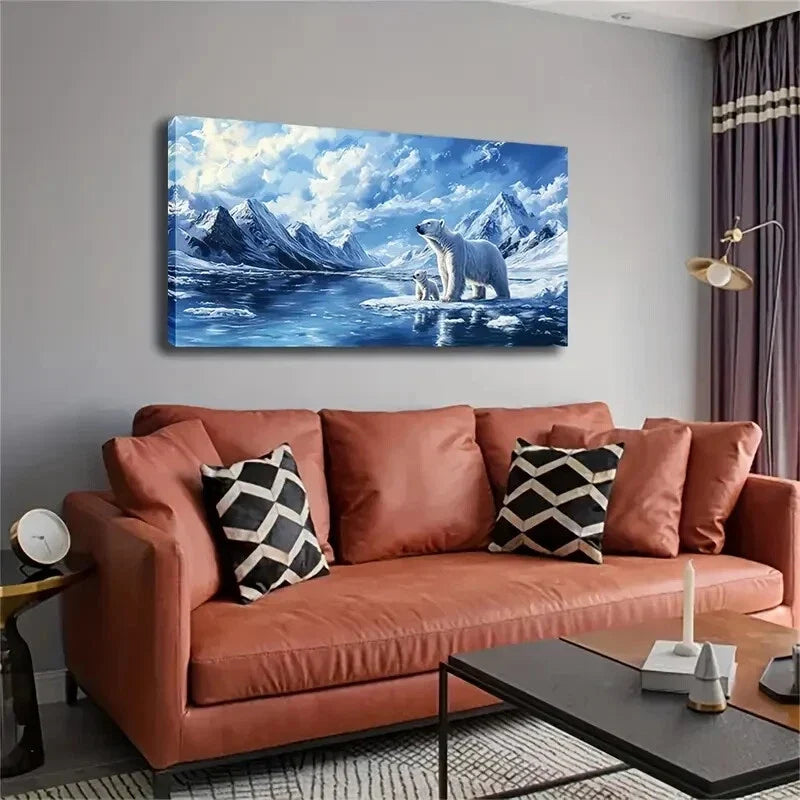 Modern Minimalist Polar Bear Wall Art Canvas Office Home Room Framed 120x60cm