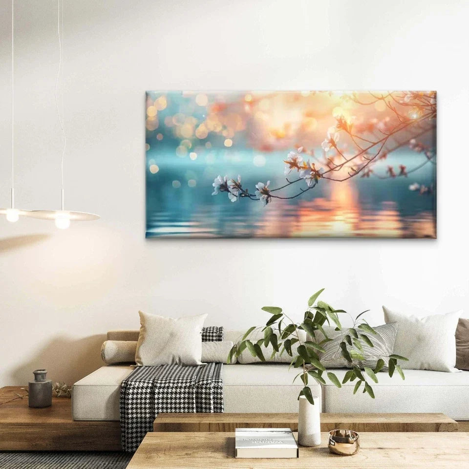Morning’s Golden Reflection Wall Art Canvas Office Home Room Framed 120x60cm