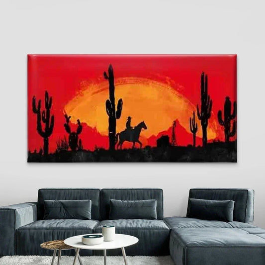 Southwest Landscape with Cacti Wall Art Canvas Office Home Room Framed 80x45cm