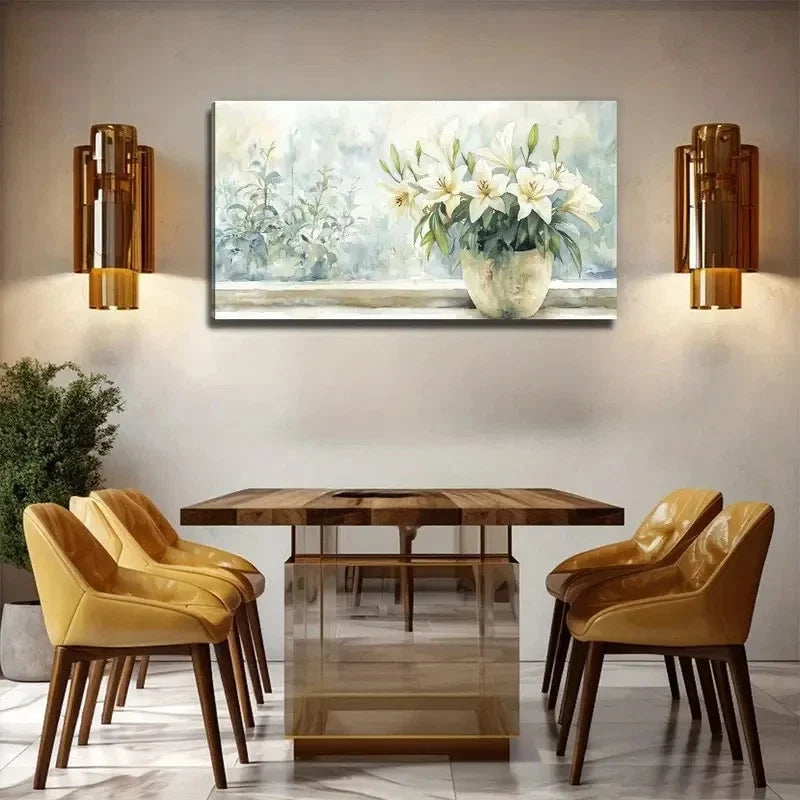 Large White Lilies Floral Wall Art Canvas Office Home Room Framed 120x60cm