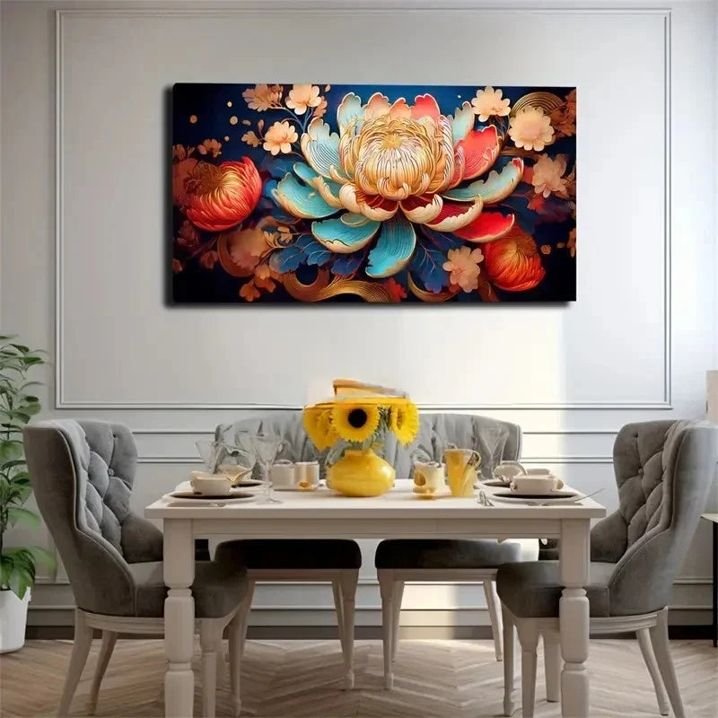 Bold Brushstroke Flower Elegant Wall Art Canvas Office Home Room Framed 120x60cm