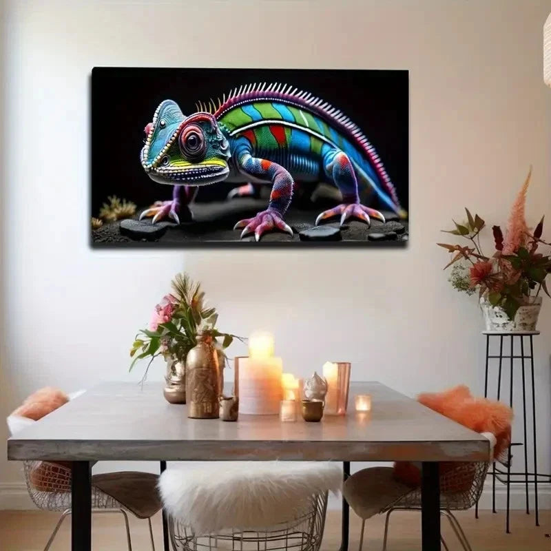 Colorful Chameleon Exotic Décor Wall Art Canvas Office Home Room Framed 120x60cm