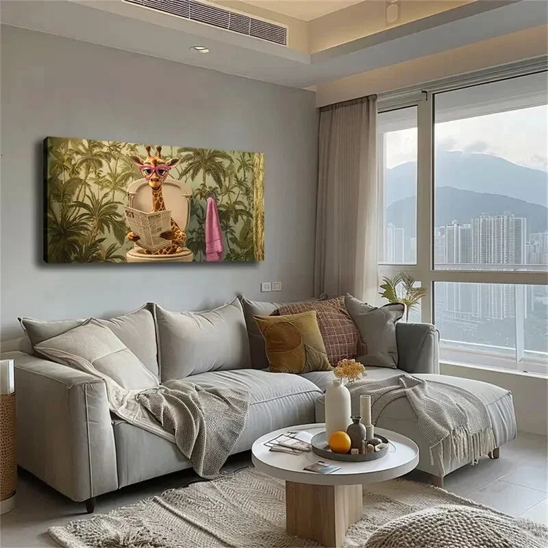 Whimsical Giraffe Vibrant Wall Art Canvas Office Home Room Framed 120x60cm