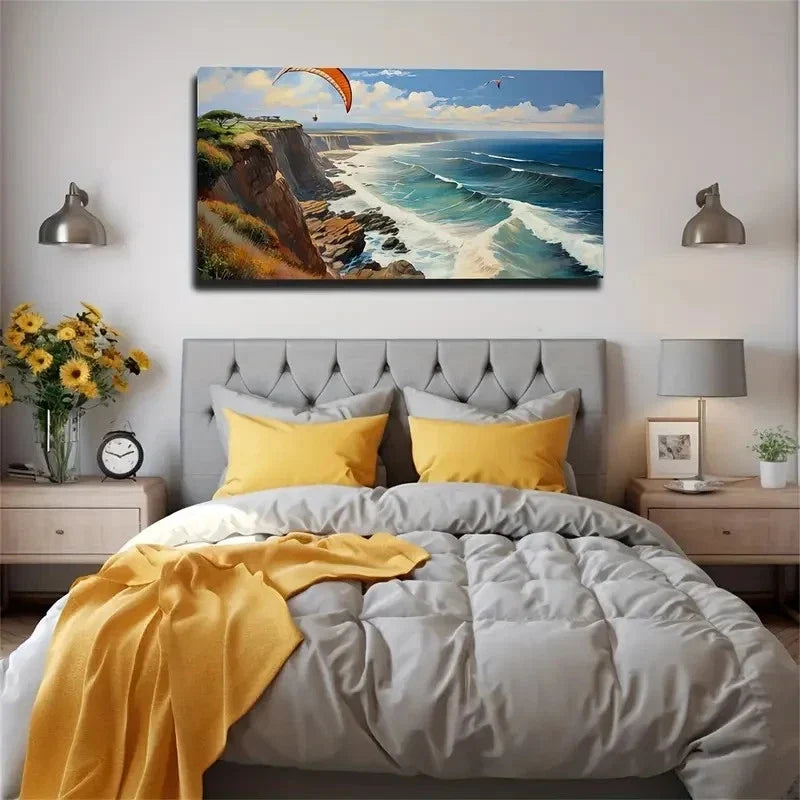 Coastal Paragliding Wall Art Canvas Office Home Room Framed 120x60cm