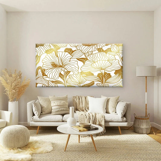 Elegant Golden Floral Pattern Wall Art Canvas Office Home Room Framed 80x45cm