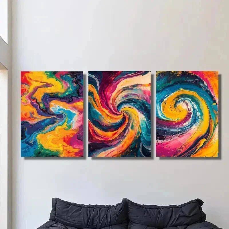 3pcs Abstract Bright Colors Fluid Wall Art Set Canvas Framed 40x60cm - High Quality Print 100% Australian Made Wall Canvas Ready to Hang
