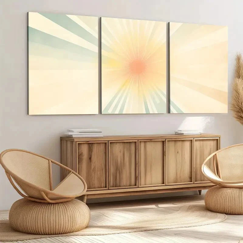 3pcs Sun Shining Art Blue Waves Orange & Yellow Wall Art Set Canvas Framed 40x60cm - High Quality Print 100% Australian Made Wall Canvas Ready to Hang