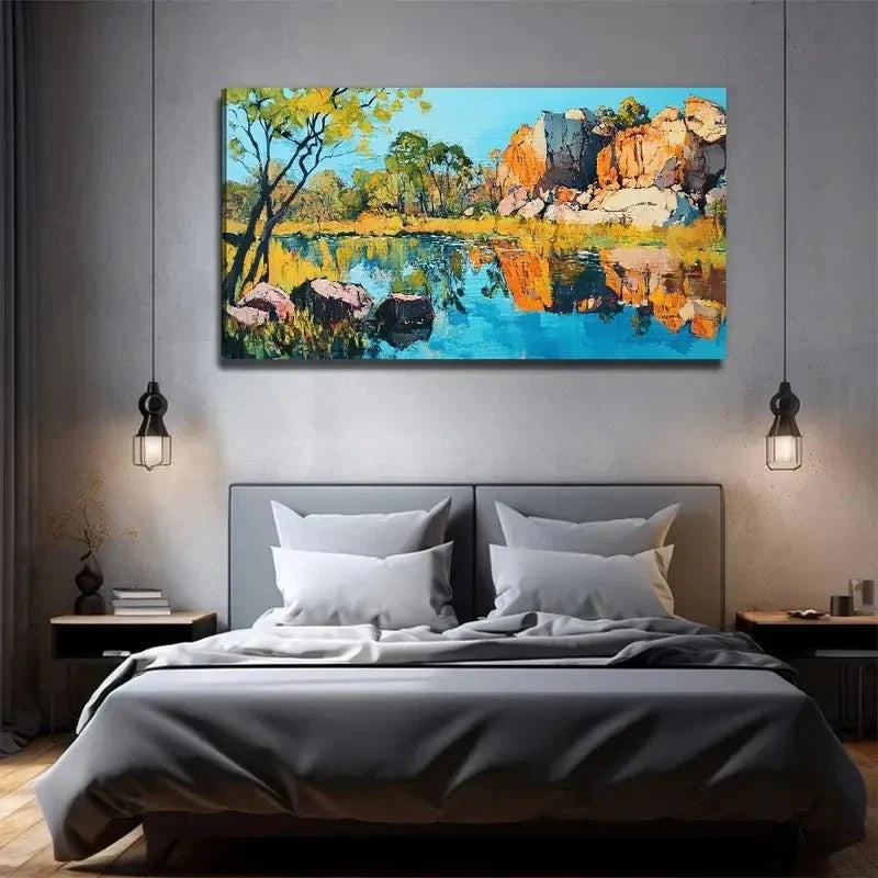 Lake Mountain Suitable Wall Art Canvas Office Home Room Framed 80x45cm