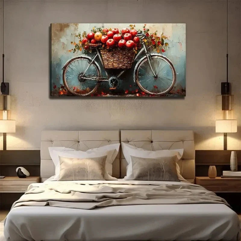 Red Apples On Bicycle Wall Art Canvas Office Home Room Framed 80x45cm
