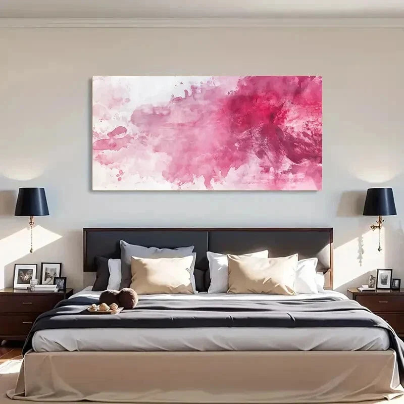 Pink Floral Landscape Dreamy Wall Art Canvas Office Home Room Framed 120x60cm