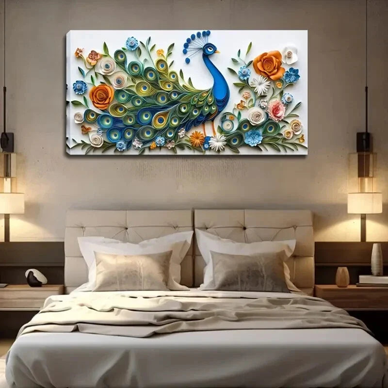 Realistic Style Peacock Body Wall Art Canvas Office Home Room Framed 120x60cm