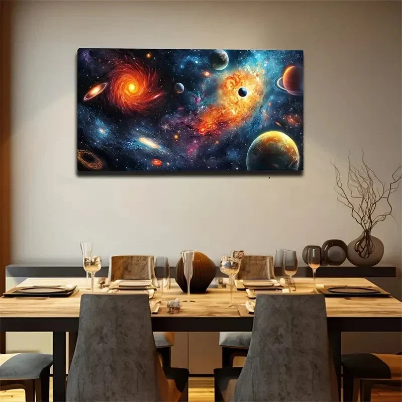 Bright Blue Planet Suitable Wall Art Canvas Office Home Room Framed 120x60cm