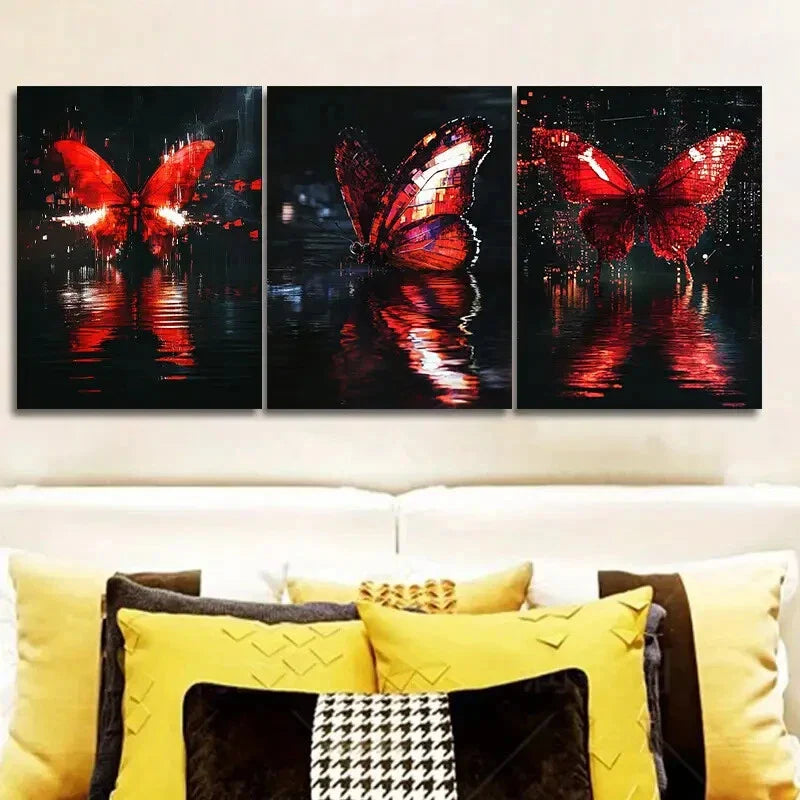 3pcs Featuring Butterfly-Themed Artwork, Metal Print Ready to Hang Art