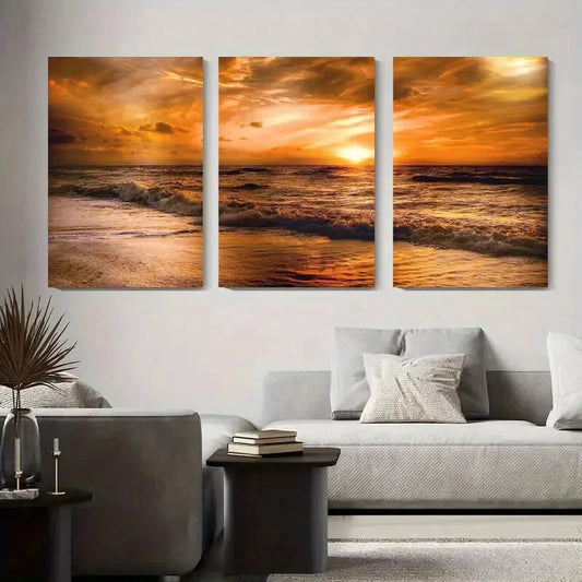 3pcs Sunset Beach Serene Ocean Metal Print Ready to Hang Art