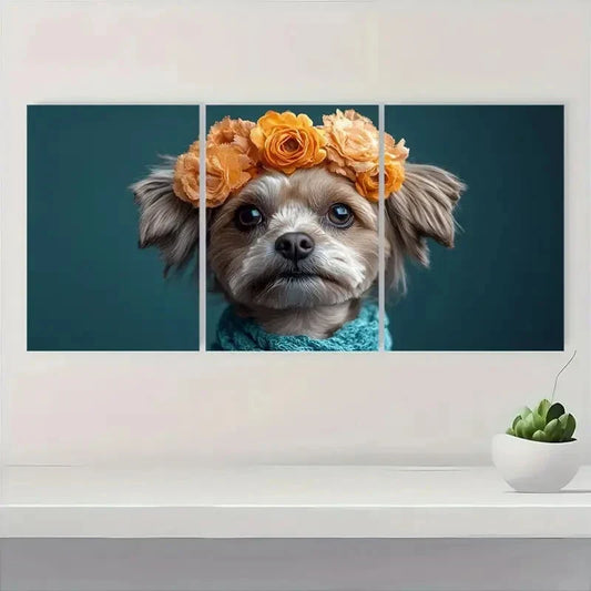 3pcs Whimsical Dress Up Dog Modern Metal Print Ready to Hang Art