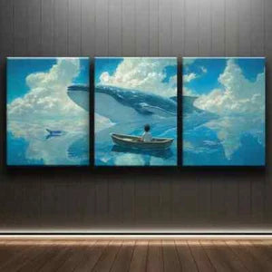 3pcs Whale and Boy Wall Blue Ocean Nature Colorful Wall Art Set Canvas Framed 40x60cm - High Quality Print 100% Australian Made Wall Canvas Ready to Hang