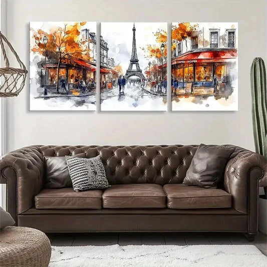 3pcs Eiffel Tower & Charming Parisian Perfect Wall Art Set Canvas Framed 40x60cm - High Quality Print 100% Australian Made Wall Canvas Ready to Hang