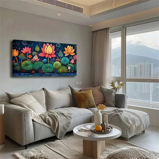 Abstract for Lotus Sky Flowers Wall Art Canvas Office Home Room Framed 120x60cm