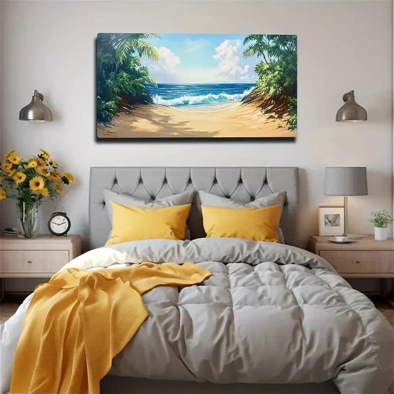 Impressionist Style Beach Wall Art Canvas Office Home Room Framed 80x45cm