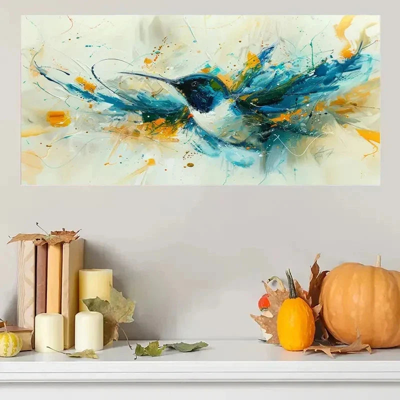 Vibrant Blue Orange Yellow Wall Art Canvas Office Home Room Framed 80x45cm