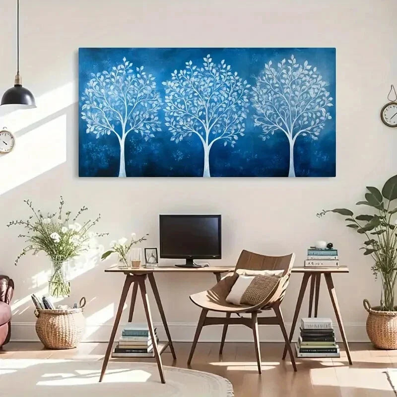 Blue Gradient Abstract Trees Wall Art Canvas Office Home Room Framed 120x60cm