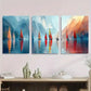 3pcs Colorful Sailboats on Water Metal Print Ready to Hang Art