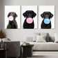 3pcs Black Labrador with Bubblegum Triptych Metal Print Ready to Hang Art