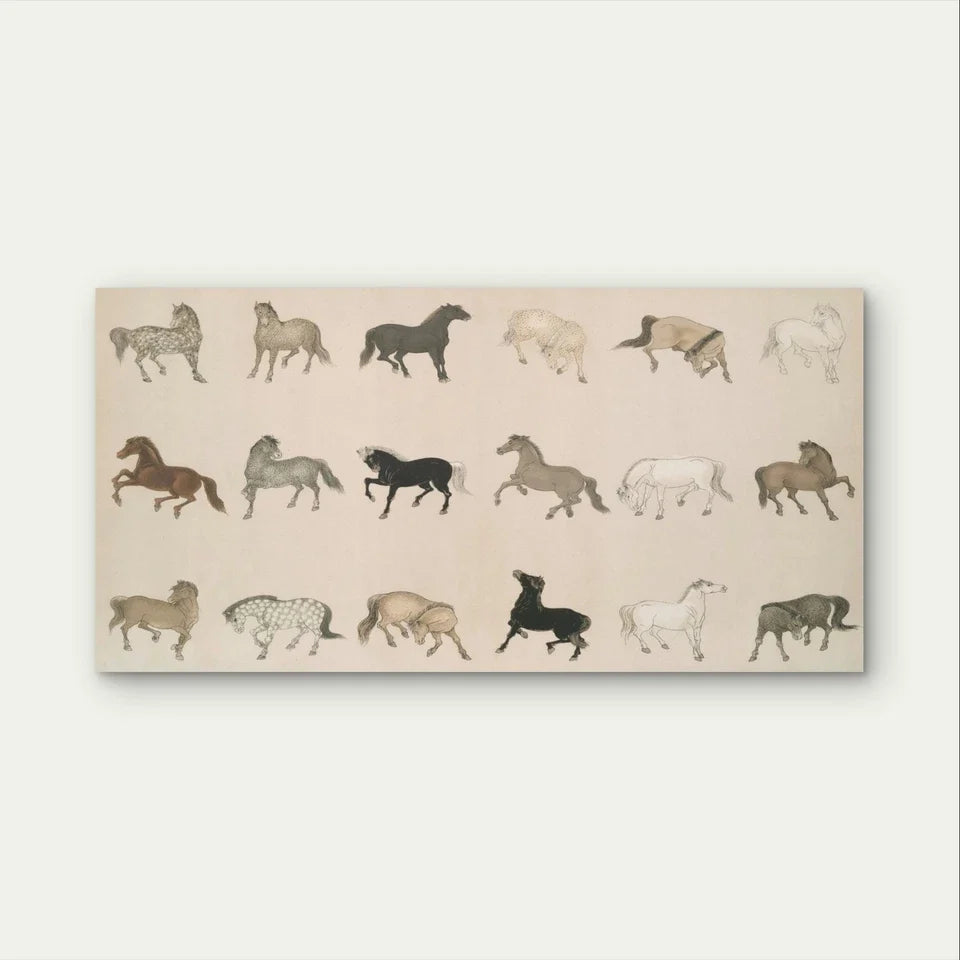 Vintage Horse Illustration Art Wall Art Canvas Office Home Framed 120x60cm