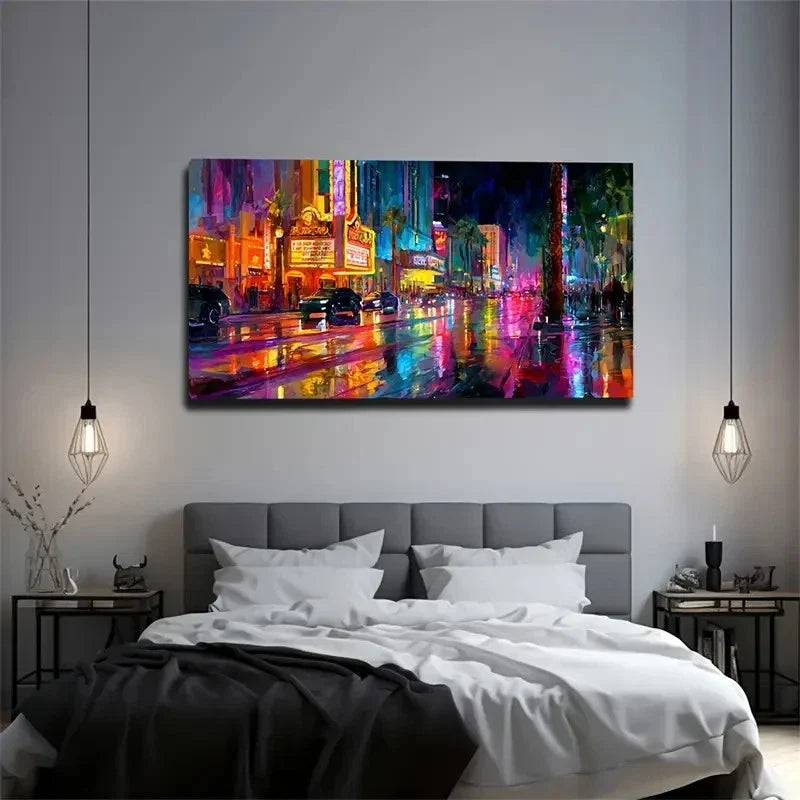 Decoration Night Bustling Neon Wall Art Canvas Office Home Room Framed 120x60cm
