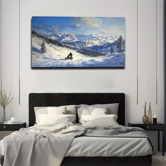 Winter Snowmobile Adventure Wall Art Canvas Office Home Room Framed 120x60cm