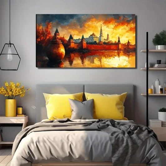 Sunset Castle Suitable Wall Art Canvas Office Home Room Framed 120x60cm