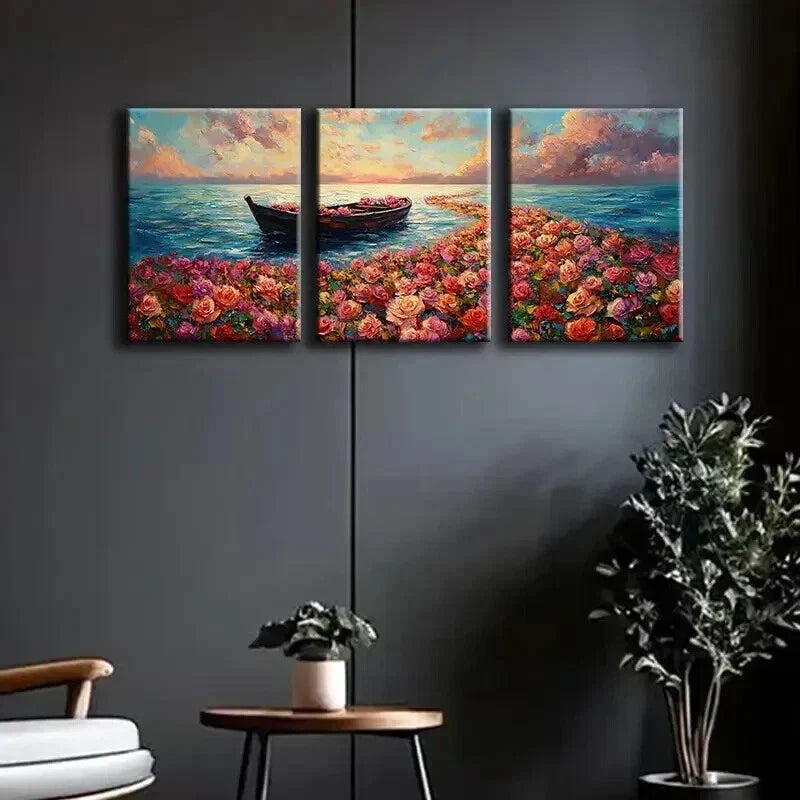 3pcs River of Roses Nature Beauty Lake Perfect Wall Art Set Canvas Framed 40x60cm - High Quality Print 100% Australian Made Wall Canvas Ready to Hang
