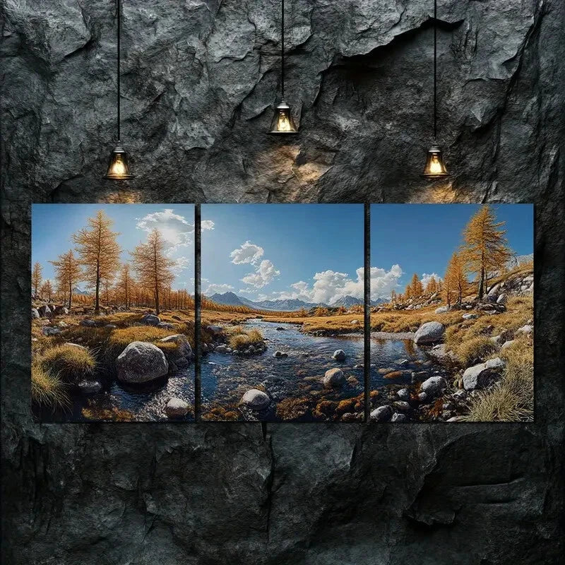 3pcs Autumn Mountains Rivers Nature Perfect Wall Art Set Canvas Framed 40x60cm - High Quality Print 100% Australian Made Wall Canvas Ready to Hang